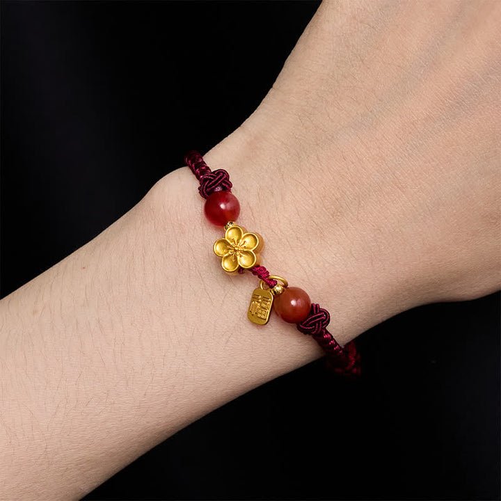 Buddha Stones Bracelet à breloques en cuivre avec motif de fleurs de pêcher Fu et cordon rouge porte-bonheur - image 2