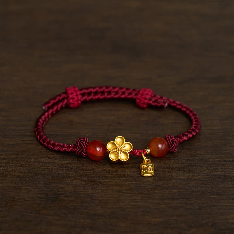 Buddha Stones Bracelet à breloques en cuivre avec motif de fleurs de pêcher Fu et cordon rouge porte-bonheur - Fil rouge (Protection ♥ Chance) - image 0