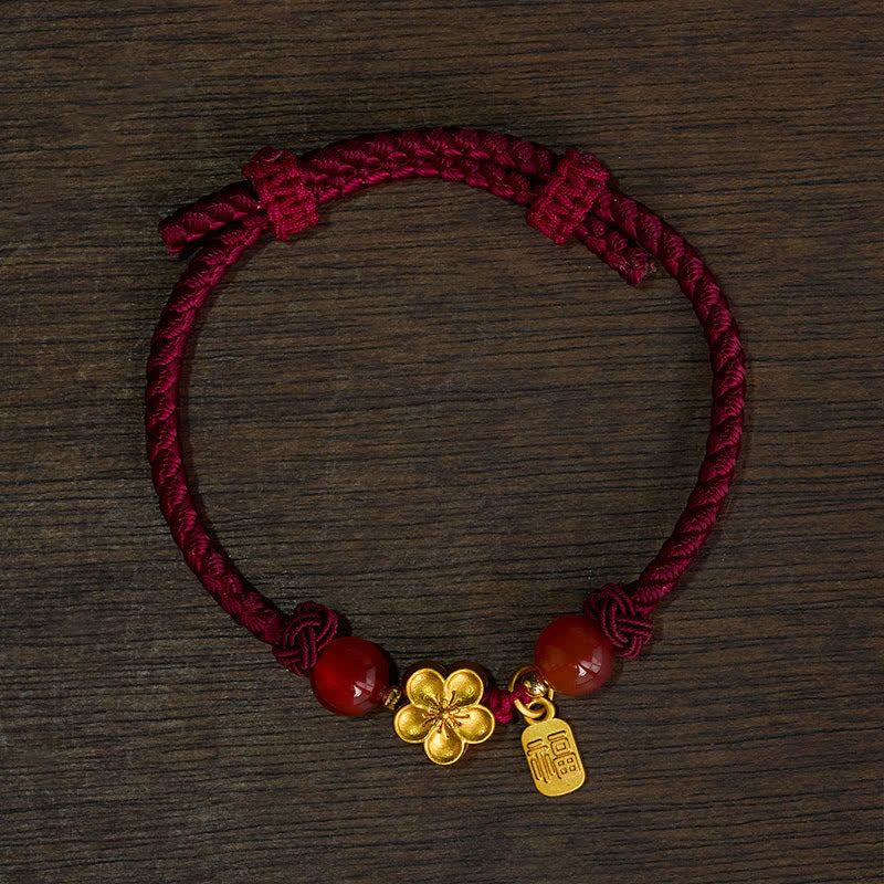 Buddha Stones Bracelet à breloques en cuivre avec motif de fleurs de pêcher Fu et cordon rouge porte-bonheur - image 1
