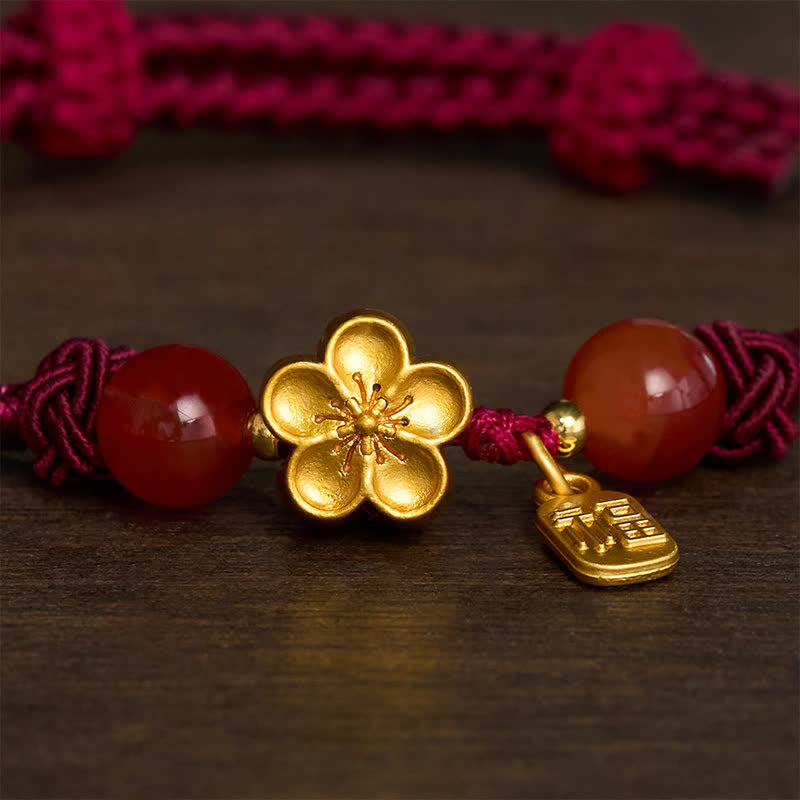 Buddha Stones Bracelet à breloques en cuivre avec motif de fleurs de pêcher Fu et cordon rouge porte-bonheur - image 3