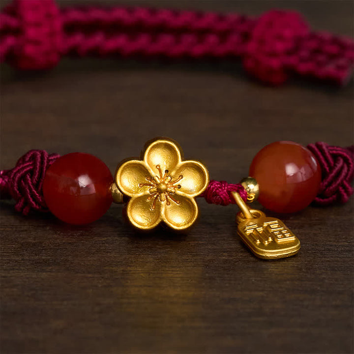Buddha Stones Bracelet à breloques en cuivre avec motif de fleurs de pêcher Fu et cordon rouge porte-bonheur - image 3