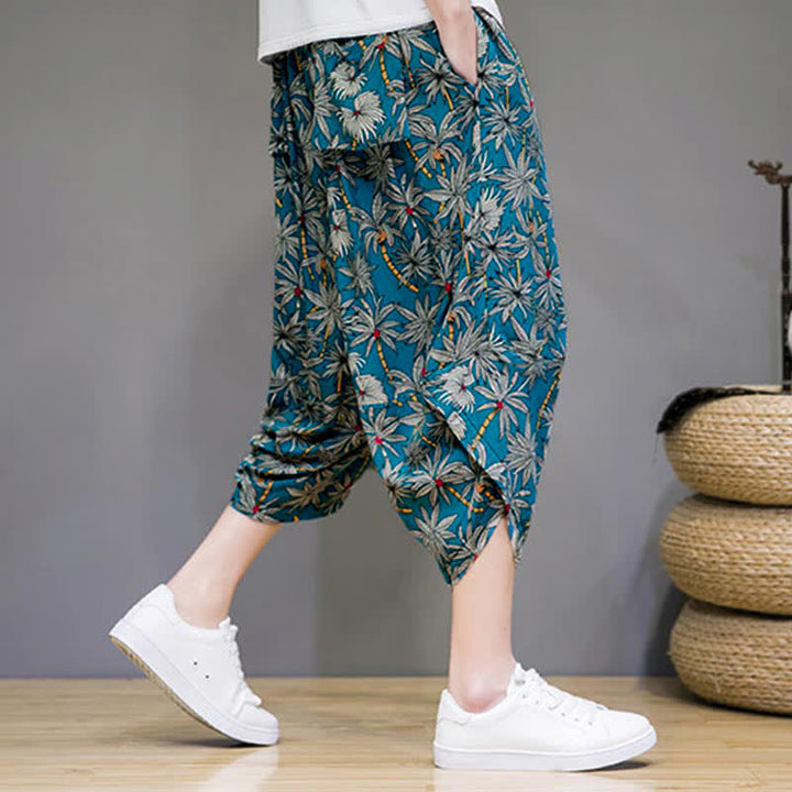 Buddha Stones Pantalon Capri fleuri bohème décontracté d'été à cordon de serrage avec poches pour homme - image 15
