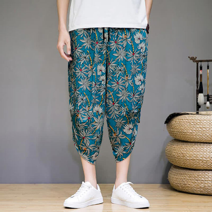 Buddha Stones Pantalon Capri fleuri bohème décontracté d'été à cordon de serrage avec poches pour homme - image 13