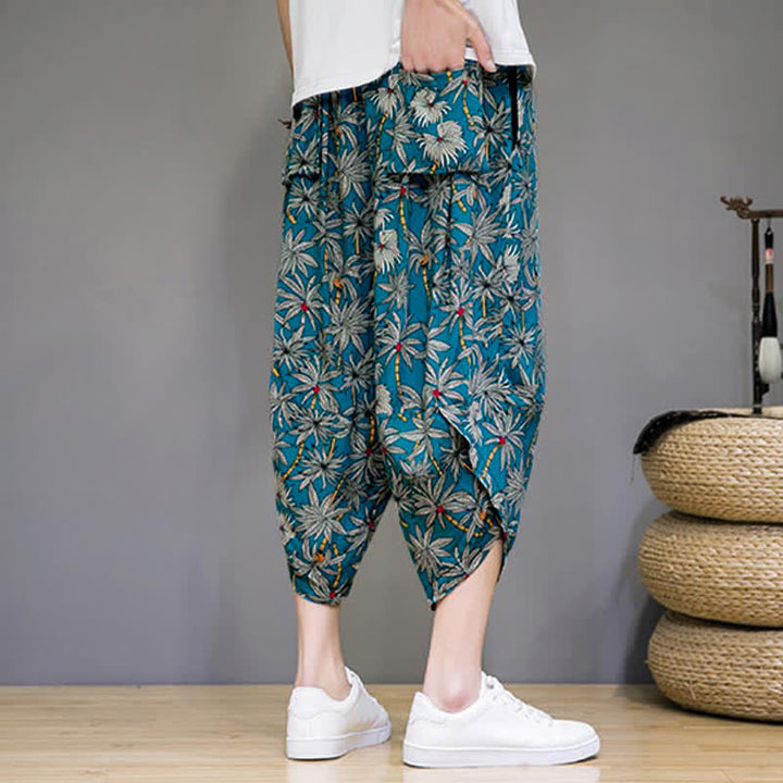 Buddha Stones Pantalon Capri fleuri bohème décontracté d'été à cordon de serrage avec poches pour homme - image 16