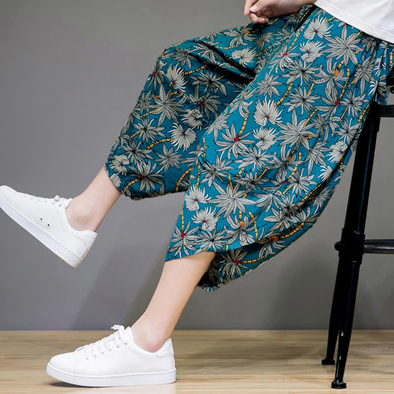 Buddha Stones Pantalon Capri fleuri bohème décontracté d'été à cordon de serrage avec poches pour homme - image 19