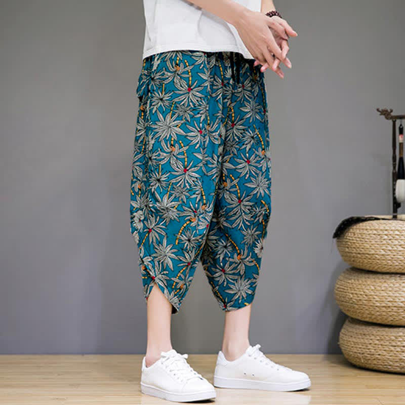 Buddha Stones Pantalon Capri fleuri bohème décontracté d'été à cordon de serrage avec poches pour homme - image 14