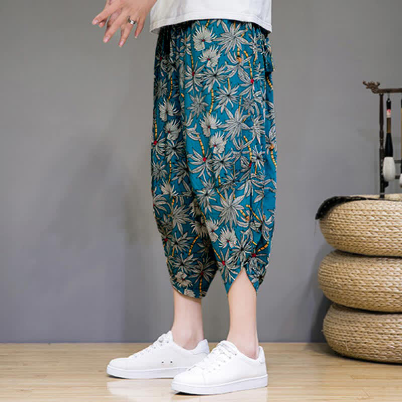 Buddha Stones Pantalon Capri fleuri bohème décontracté d'été à cordon de serrage avec poches pour homme - image 17