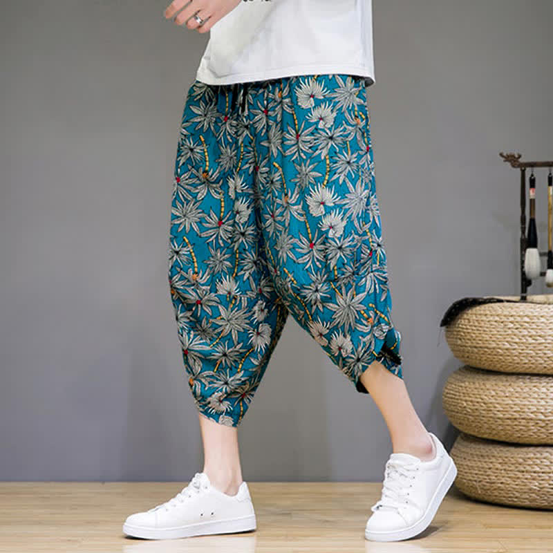 Buddha Stones Pantalon Capri fleuri bohème décontracté d'été à cordon de serrage avec poches pour homme - image 18