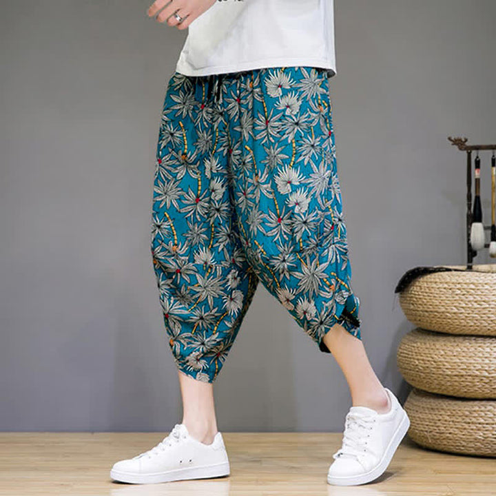 Buddha Stones Pantalon Capri fleuri bohème décontracté d'été à cordon de serrage avec poches pour homme - image 18