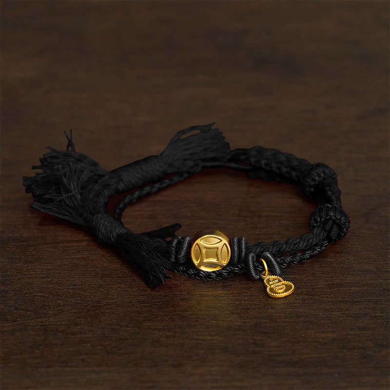 Buddha Stones Bracelet double rang de cordon rouge avec pendentif en forme de gourde et pièce de monnaie chinoise en alliage, symbole de richesse. - noir - image 5