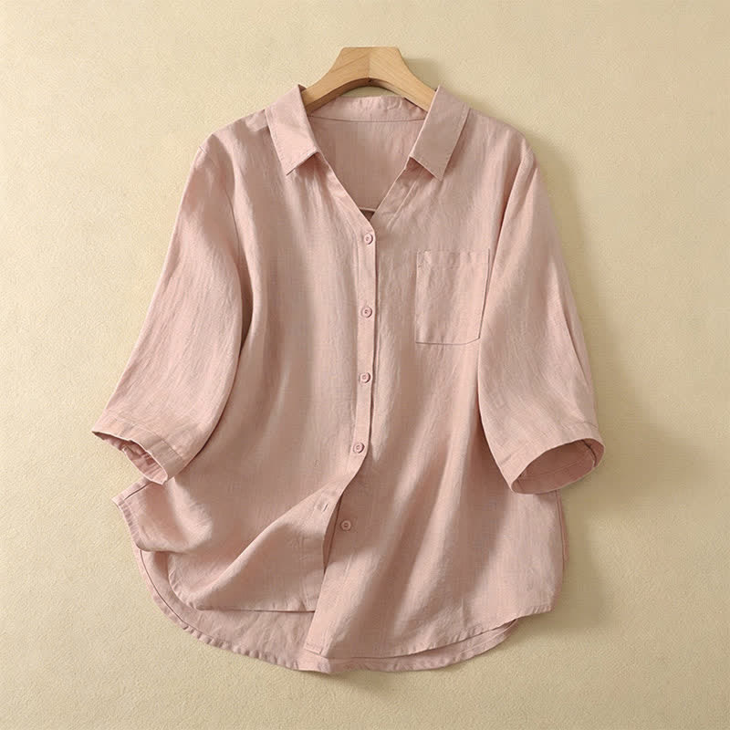 Buddha Stones Chemises d'été minimalistes et décontractées à manches courtes pour femmes, boutonnées, unies, avec poche - Rose clair - US8-10, UK/AU12-14, EU40-42 (2XL) - image 10