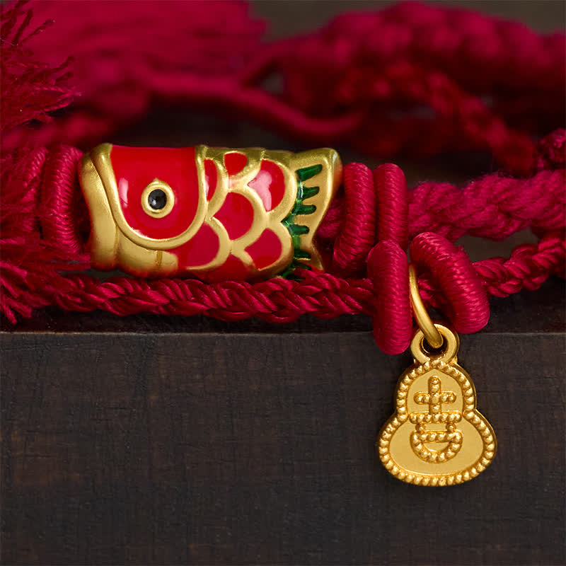 Buddha Stones Bracelet rétro à double rang avec pendentif en forme de calebasse et de carpe koï en alliage - image 3