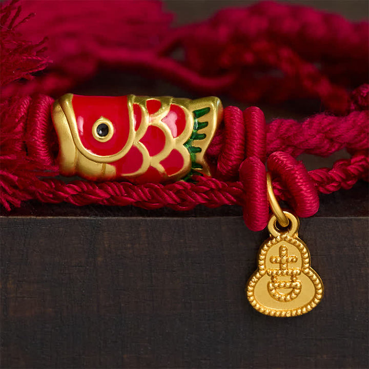 Buddha Stones Bracelet rétro à double rang avec pendentif en forme de calebasse et de carpe koï en alliage - image 3
