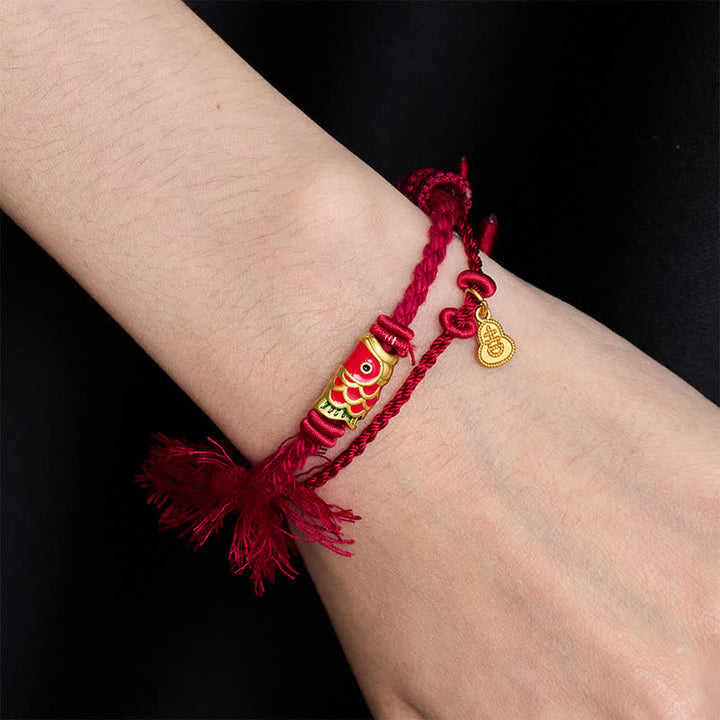 Buddha Stones Bracelet rétro à double rang avec pendentif en forme de calebasse et de carpe koï en alliage - image 2