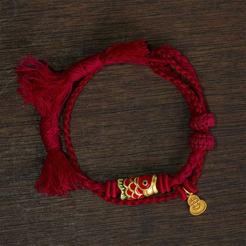 Buddha Stones Bracelet rétro à double rang avec pendentif en forme de calebasse et de carpe koï en alliage - image 1
