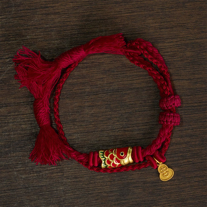 Buddha Stones Bracelet rétro à double rang avec pendentif en forme de calebasse et de carpe koï en alliage - image 1