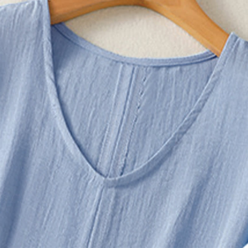 Buddha Stones T-shirts d'été minimalistes à manches courtes et col en V pour femmes - image 3