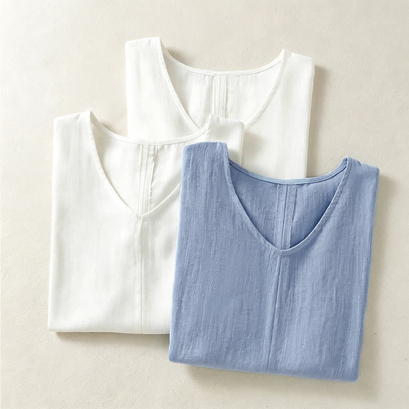 Buddha Stones T-shirts d'été minimalistes à manches courtes et col en V pour femmes - image 20