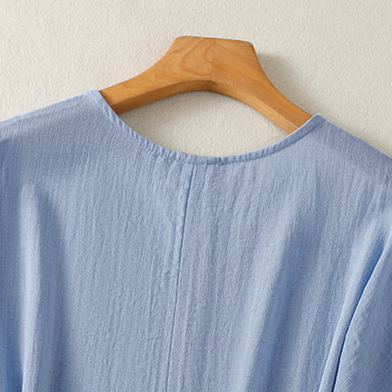 Buddha Stones T-shirts d'été minimalistes à manches courtes et col en V pour femmes - image 4