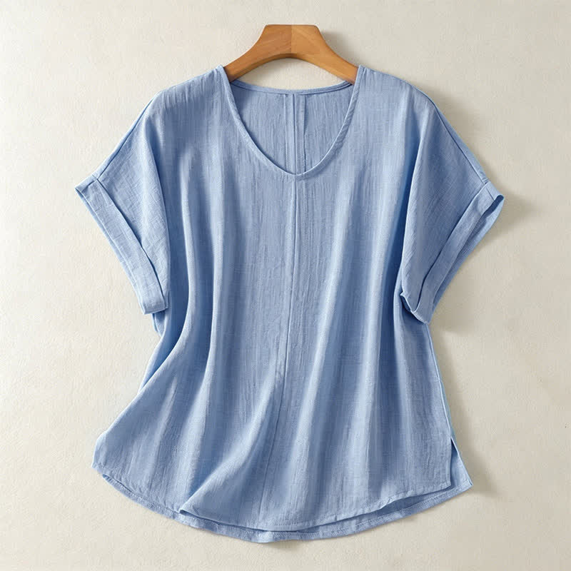 Buddha Stones T-shirts d'été minimalistes à manches courtes et col en V pour femmes - Bleu clair - US8-10, UK/AU12-14, EU40-42 (2XL) - image 0