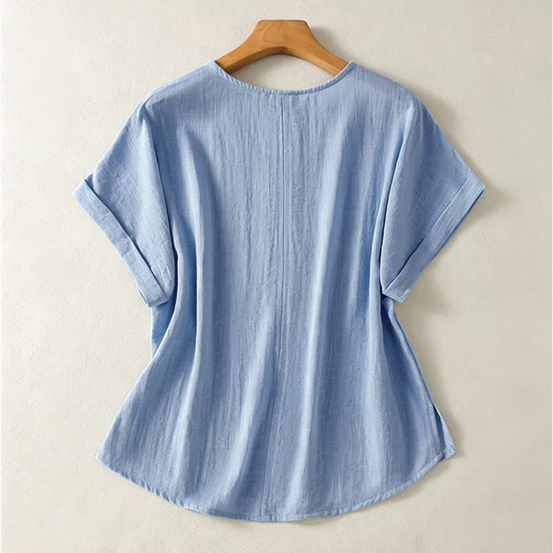 Buddha Stones T-shirts d'été minimalistes à manches courtes et col en V pour femmes - image 1