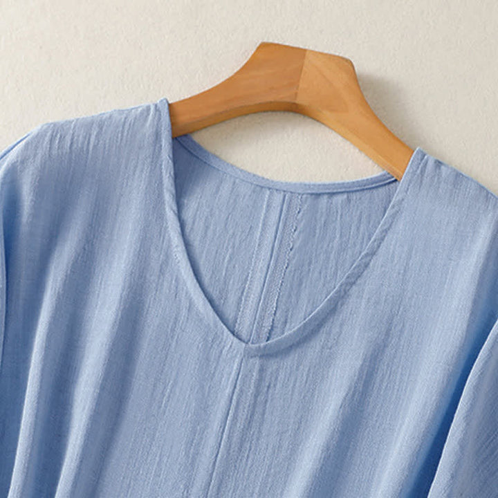 Buddha Stones T-shirts d'été minimalistes à manches courtes et col en V pour femmes - image 2