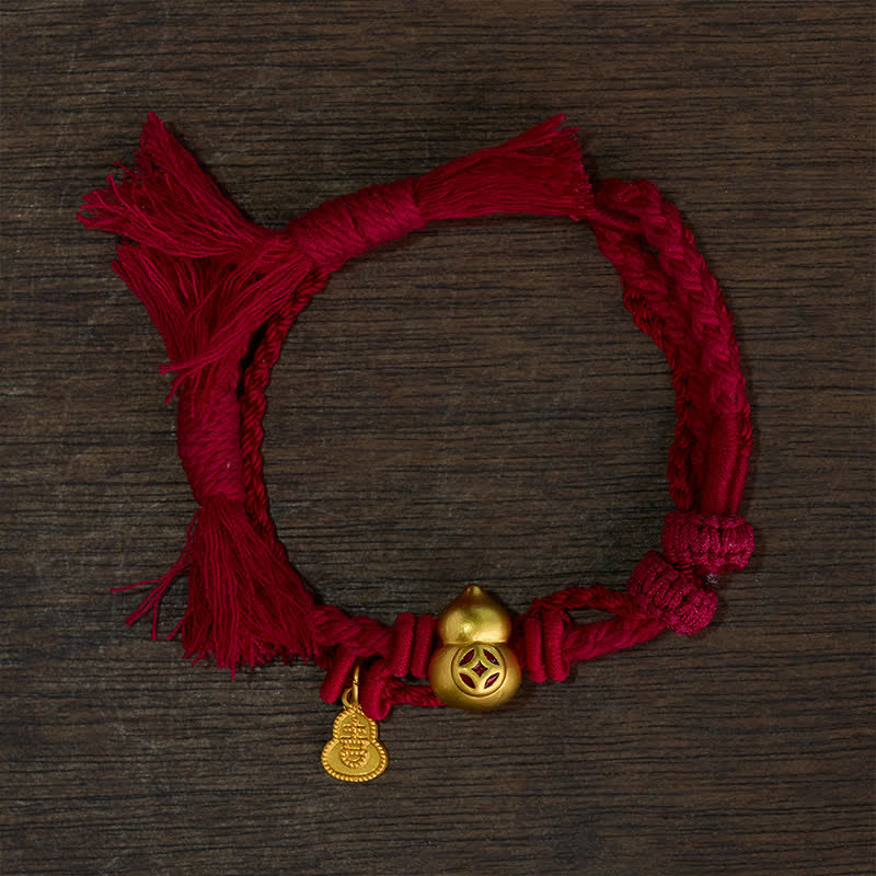 Buddha Stones Bracelet double rang de cordon rouge avec pendentif en forme de calebasse chinoise en alliage, symbole de richesse. - image 1