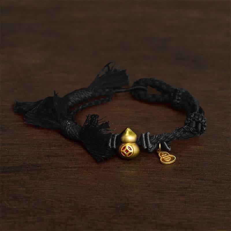 Buddha Stones Bracelet double rang de cordon rouge avec pendentif en forme de calebasse chinoise en alliage, symbole de richesse. - noir - image 5