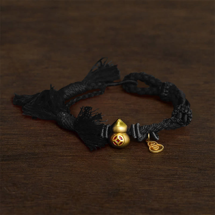 Buddha Stones Bracelet double rang de cordon rouge avec pendentif en forme de calebasse chinoise en alliage, symbole de richesse. - noir - image 5