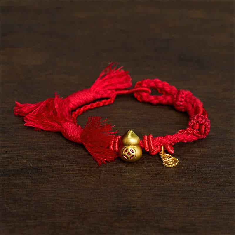 Buddha Stones Bracelet double rang de cordon rouge avec pendentif en forme de calebasse chinoise en alliage, symbole de richesse. - rouge - image 4