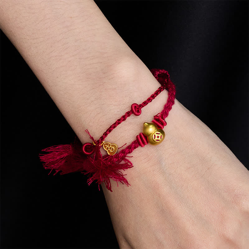 Buddha Stones Bracelet double rang de cordon rouge avec pendentif en forme de calebasse chinoise en alliage, symbole de richesse. - image 2