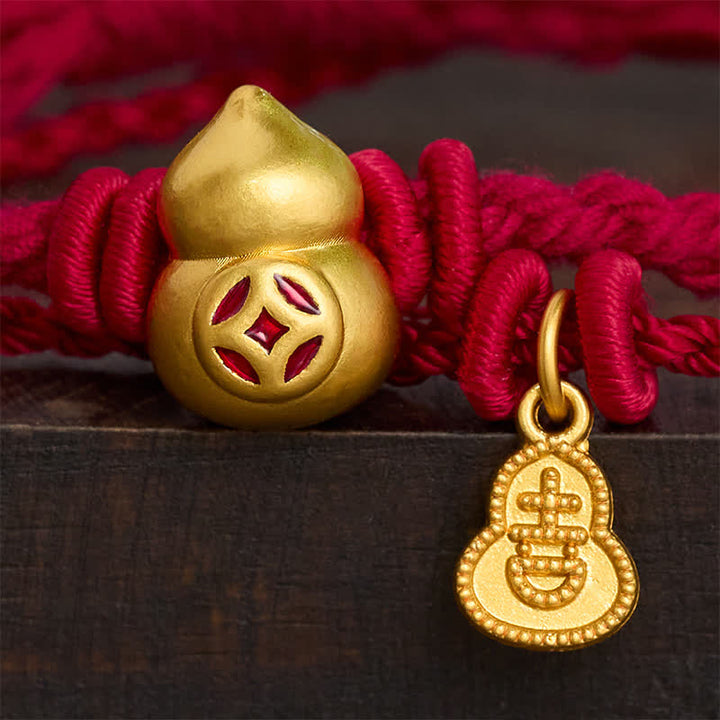 Buddha Stones Bracelet double rang de cordon rouge avec pendentif en forme de calebasse chinoise en alliage, symbole de richesse. - image 3