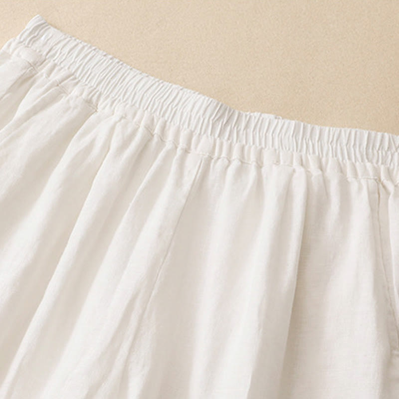 Buddha Stones Pantalon sarouel d'été décontracté pour femme, ourlet brodé ajouré, couleur unie, cheville, avec poches - image 19