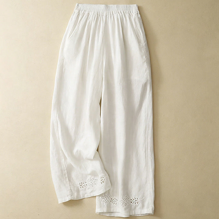 Buddha Stones Pantalon sarouel d'été décontracté pour femme, ourlet brodé ajouré, couleur unie, cheville, avec poches - Blanc - US8-10, UK/AU12-14, EU40-42 (2XL) - image 18