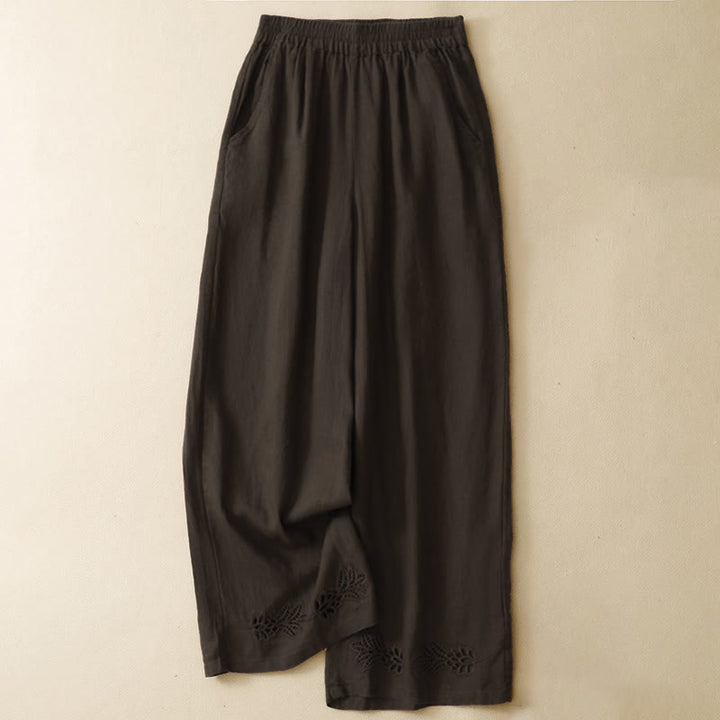 Buddha Stones Pantalon sarouel d'été décontracté pour femme, ourlet brodé ajouré, couleur unie, cheville, avec poches - SaddleBrown - US8-10, UK/AU12-14, EU40-42 (2XL) - image 8