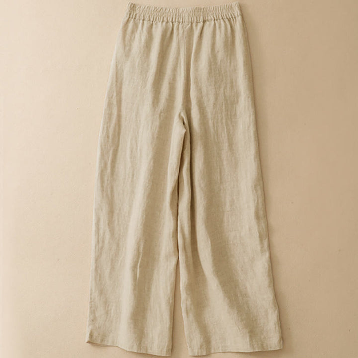 Buddha Stones Pantalon sarouel d'été décontracté pour femme, ourlet brodé ajouré, couleur unie, cheville, avec poches - image 12