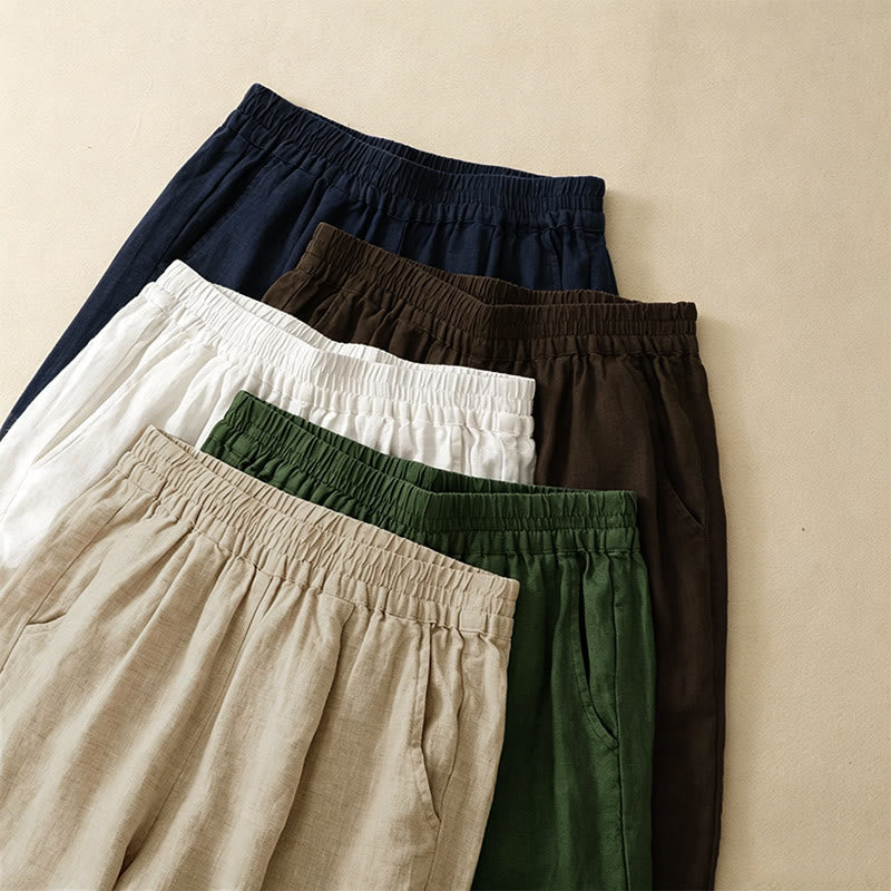 Buddha Stones Pantalon sarouel d'été décontracté pour femme, ourlet brodé ajouré, couleur unie, cheville, avec poches - image 23