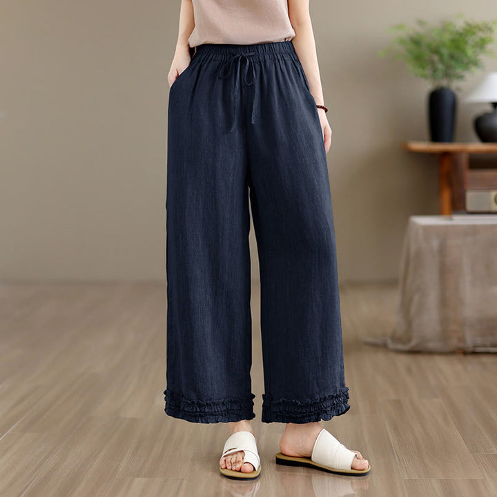 Buddha Stones Pantalon sarouel d'été décontracté à cordon de serrage, uni, court, avec poches - Marine - US8-10, UK/AU12-14, EU40-42 (2XL) - image 10