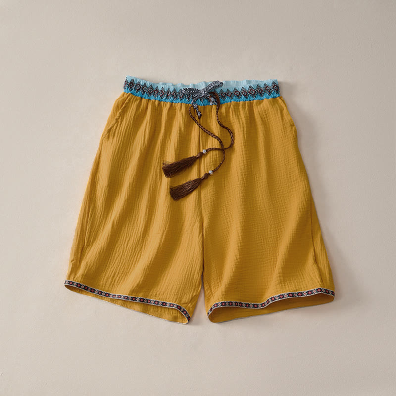 Short bermuda géométrique d'été style bohème décontracté avec cordon de serrage et poches pour homme , Buddha Stones - verge d'or - US/UK/AU44, EU54 (3XL) - image 14