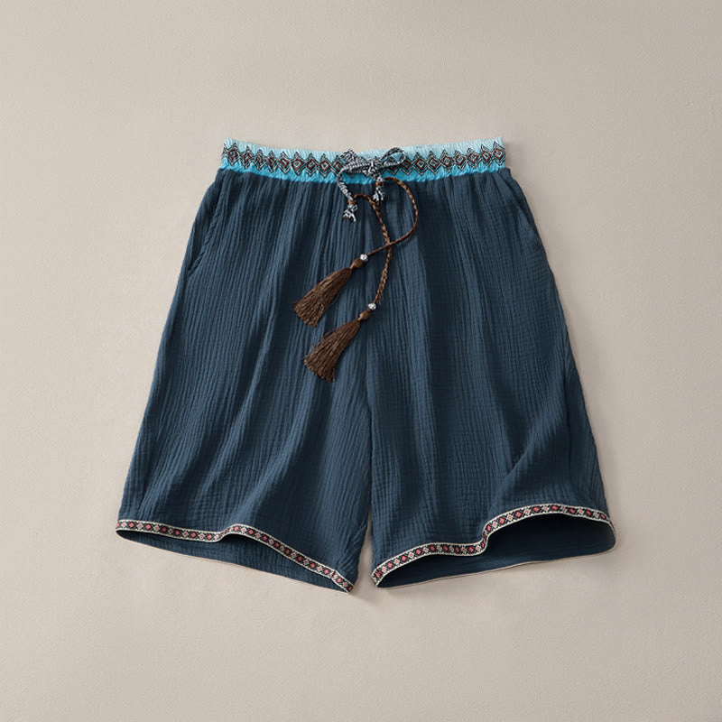 Short bermuda géométrique d'été style bohème décontracté avec cordon de serrage et poches pour homme , Buddha Stones - Marine - US/UK/AU44, EU54 (3XL) - image 7