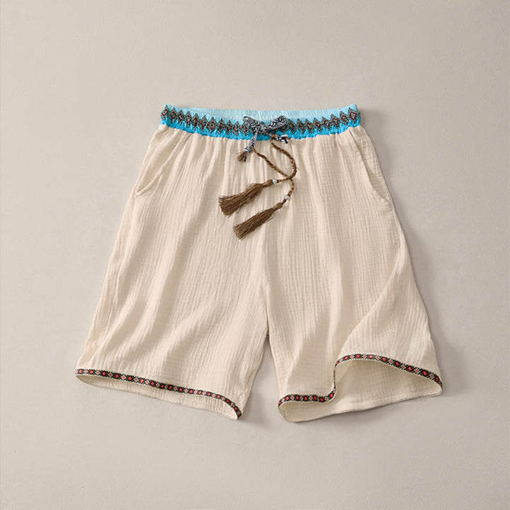 Short bermuda géométrique d'été style bohème décontracté avec cordon de serrage et poches pour homme , Buddha Stones - Beige - US/UK/AU44, EU54 (3XL) - image 0