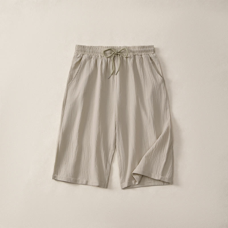 Short bermuda d'été décontracté à cordon de serrage, couleur unie, avec poches, motif Buddha Stones - Beige - US14，UK/AU18，EU46 (3XL) - image 0