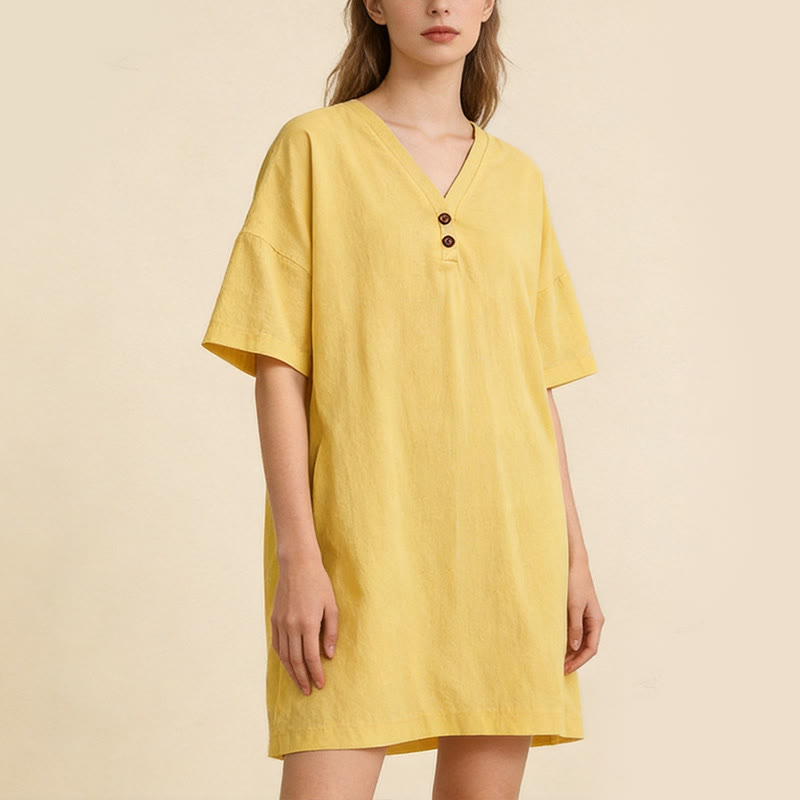Buddha Stones Robes d'été minimalistes décontractées à manches courtes boutonnées pour femmes - image 9