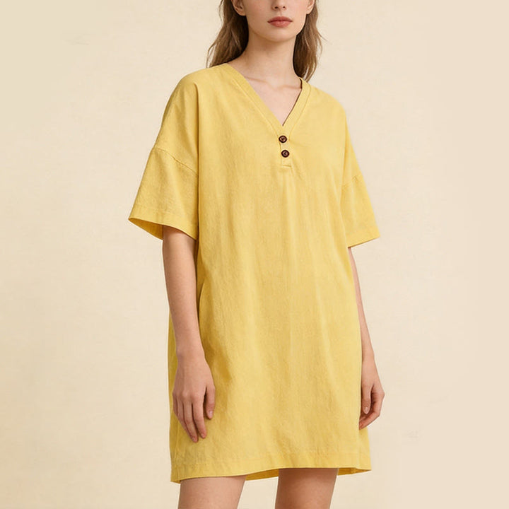 Buddha Stones Robes d'été minimalistes décontractées à manches courtes boutonnées pour femmes - image 9