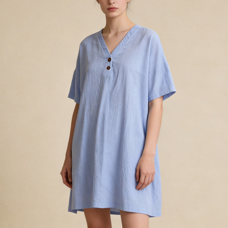 Buddha Stones Robes d'été minimalistes décontractées à manches courtes boutonnées pour femmes - image 16