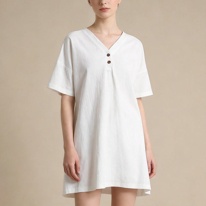 Buddha Stones Robes d'été minimalistes décontractées à manches courtes boutonnées pour femmes - image 2
