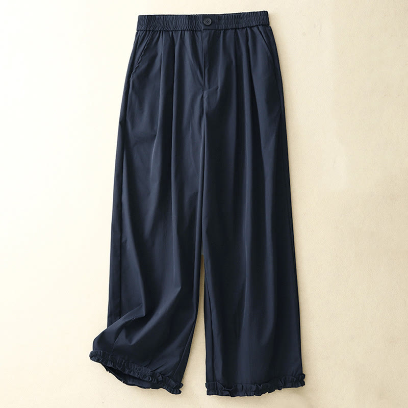 Buddha Stones Pantalon sarouel court d'été élégant et décontracté, à boutons, fermeture éclair et ourlet à volants, avec poches. - Bleu nuit - US8-10, UK/AU12-14, EU40-42 (2XL) - image 14