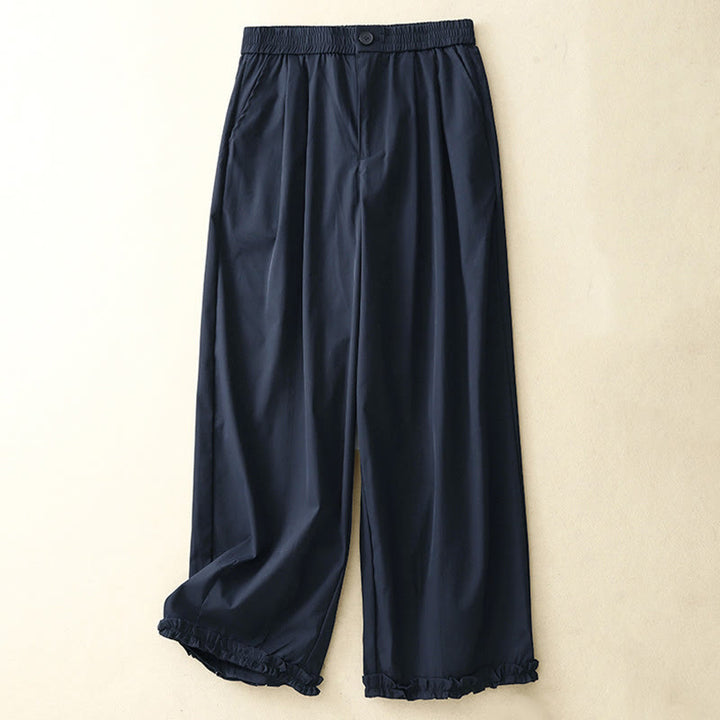 Buddha Stones Pantalon sarouel court d'été élégant et décontracté, à boutons, fermeture éclair et ourlet à volants, avec poches. - Bleu nuit - US8-10, UK/AU12-14, EU40-42 (2XL) - image 14