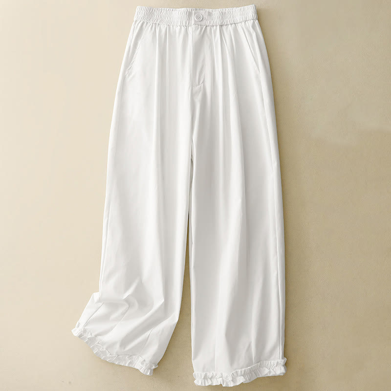 Buddha Stones Pantalon sarouel court d'été élégant et décontracté, à boutons, fermeture éclair et ourlet à volants, avec poches. - Blanc - US8-10, UK/AU12-14, EU40-42 (2XL) - image 19