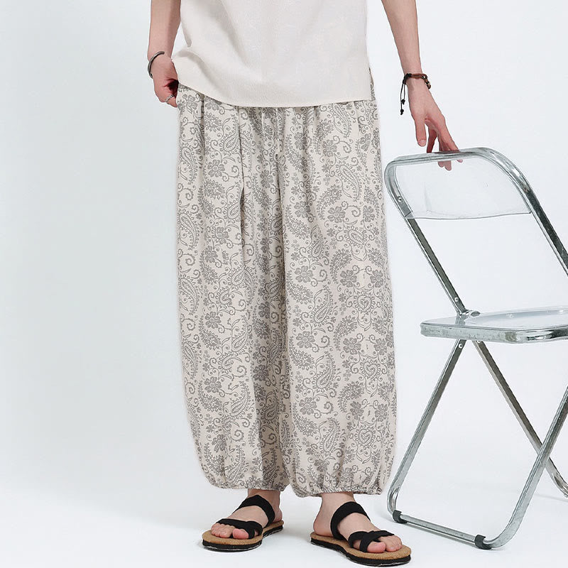 Buddha Stones Pantalon Capri bohème décontracté d'été à cordon de serrage et motif cachemire, style sarouel, avec poches - image 27